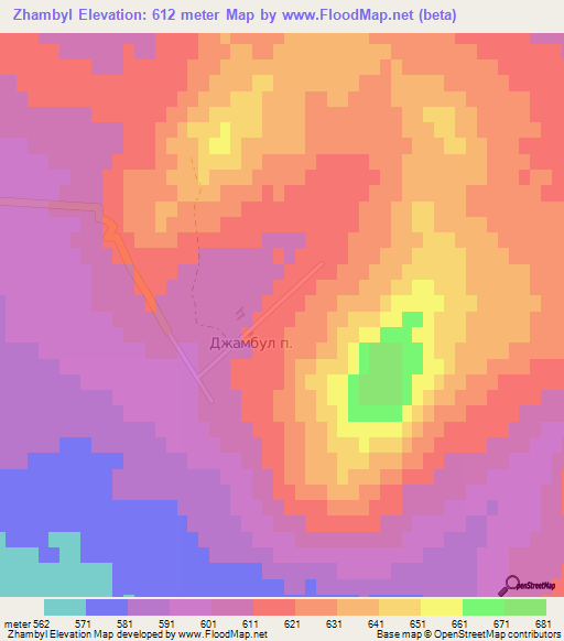 Zhambyl,Kazakhstan Elevation Map