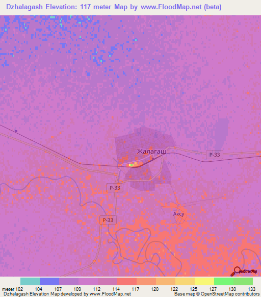 Dzhalagash,Kazakhstan Elevation Map