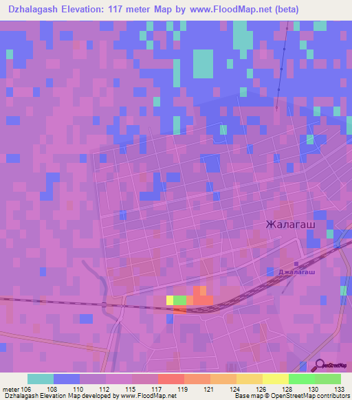 Dzhalagash,Kazakhstan Elevation Map