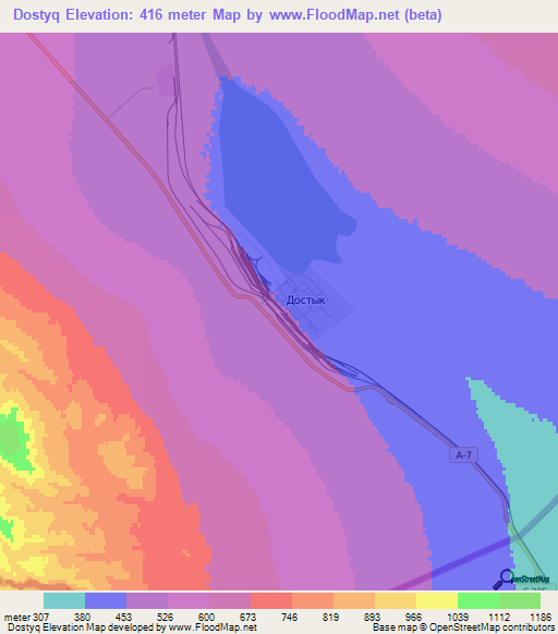 Dostyq,Kazakhstan Elevation Map