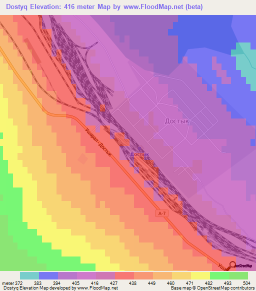 Dostyq,Kazakhstan Elevation Map
