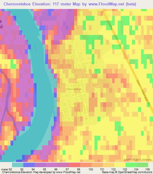 Chernoretskoe,Kazakhstan Elevation Map