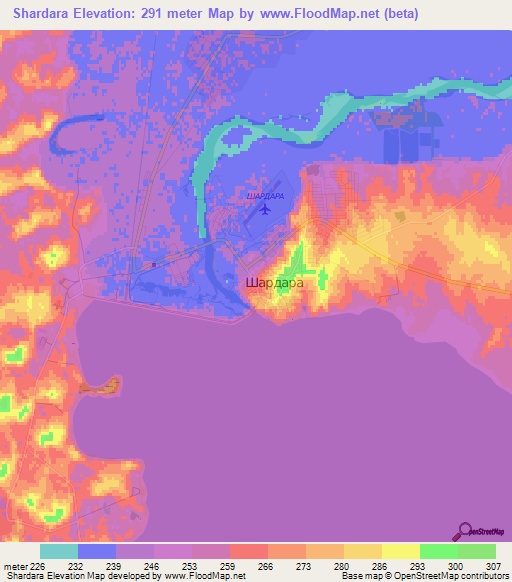 Shardara,Kazakhstan Elevation Map