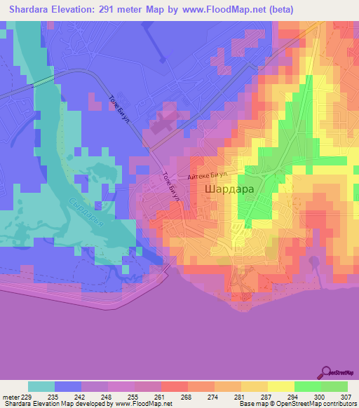 Shardara,Kazakhstan Elevation Map