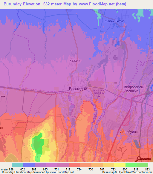 Burunday,Kazakhstan Elevation Map