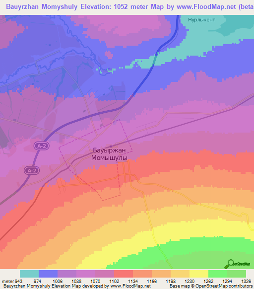 Bauyrzhan Momyshuly,Kazakhstan Elevation Map