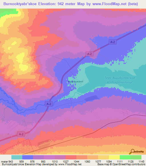 Burnooktyabr'skoe,Kazakhstan Elevation Map