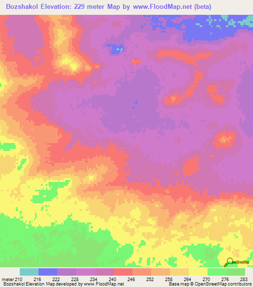 Bozshakol,Kazakhstan Elevation Map