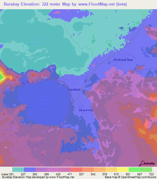 Burabay,Kazakhstan Elevation Map