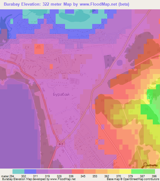 Burabay,Kazakhstan Elevation Map