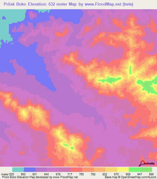Priisk Boko,Kazakhstan Elevation Map