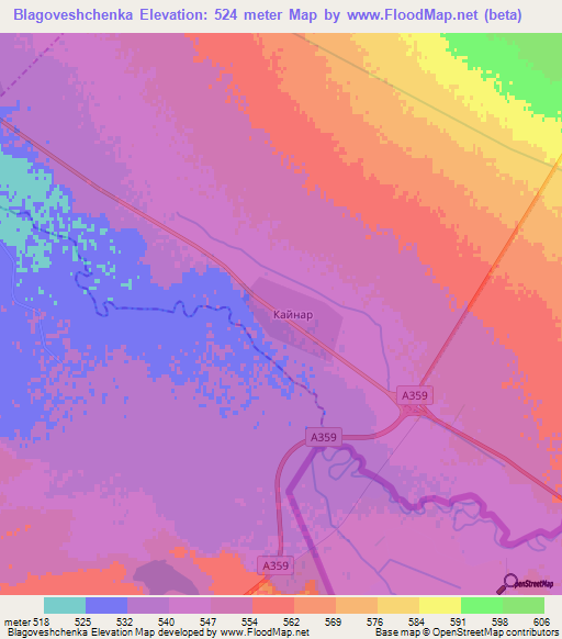 Blagoveshchenka,Kazakhstan Elevation Map
