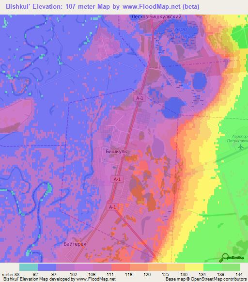 Bishkul',Kazakhstan Elevation Map