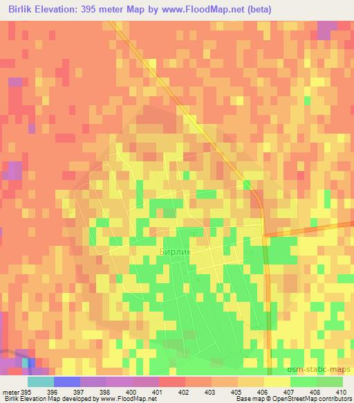 Birlik,Kazakhstan Elevation Map