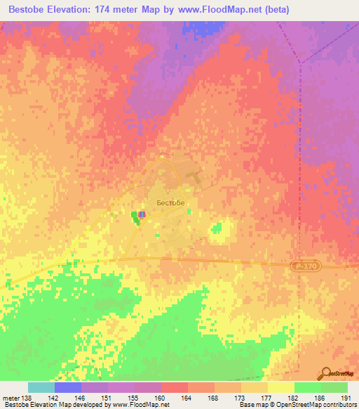 Bestobe,Kazakhstan Elevation Map