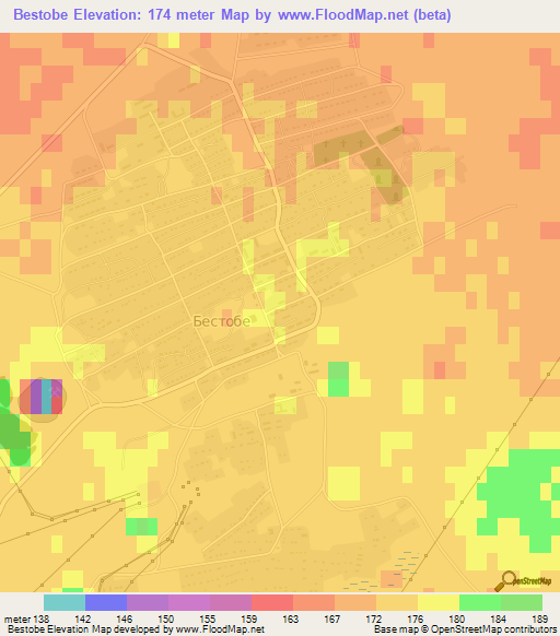 Bestobe,Kazakhstan Elevation Map