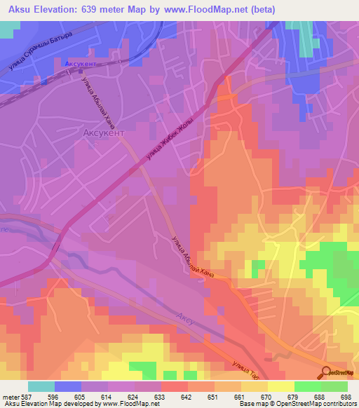 Aksu,Kazakhstan Elevation Map