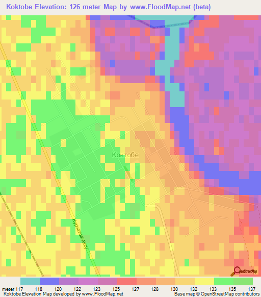 Koktobe,Kazakhstan Elevation Map