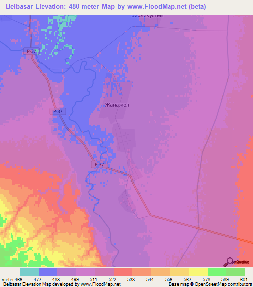 Belbasar,Kazakhstan Elevation Map