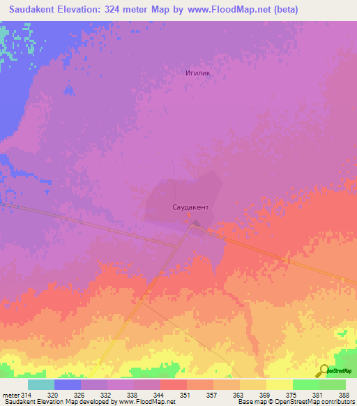 Saudakent,Kazakhstan Elevation Map