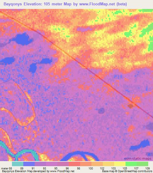 Bayqonys,Kazakhstan Elevation Map