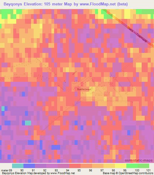 Bayqonys,Kazakhstan Elevation Map
