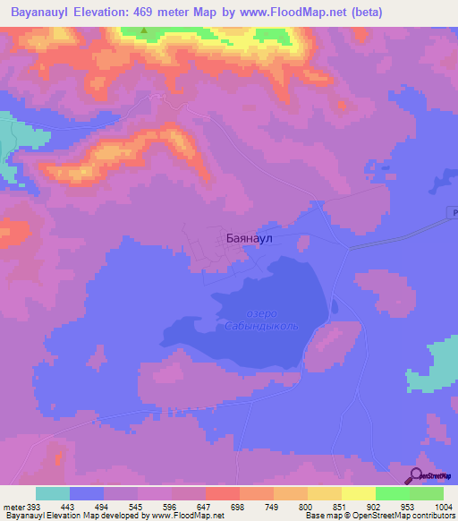 Bayanauyl,Kazakhstan Elevation Map