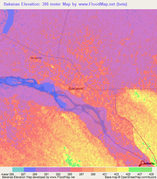 Bakanas,Kazakhstan Elevation Map
