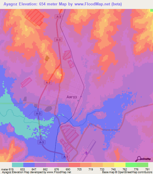 Ayagoz,Kazakhstan Elevation Map