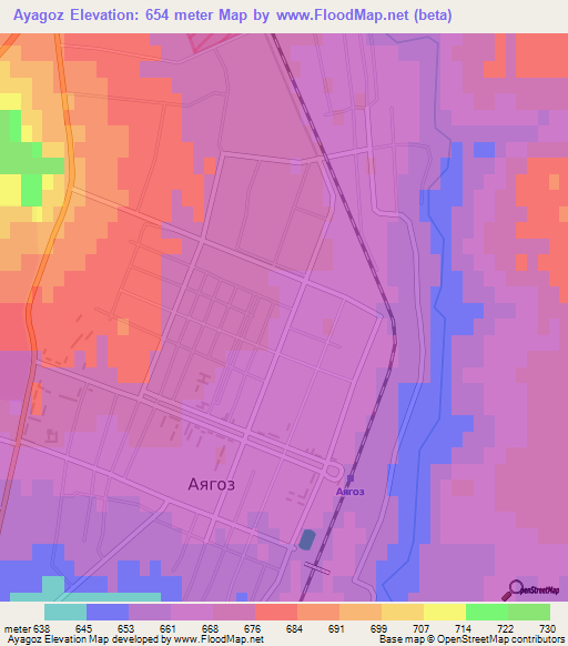 Ayagoz,Kazakhstan Elevation Map