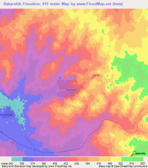 Bakyrshik,Kazakhstan Elevation Map
