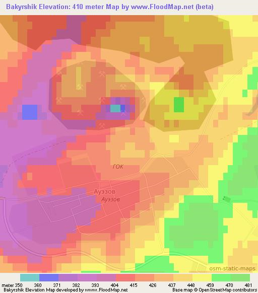 Bakyrshik,Kazakhstan Elevation Map
