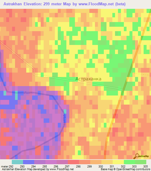 Astrakhan,Kazakhstan Elevation Map