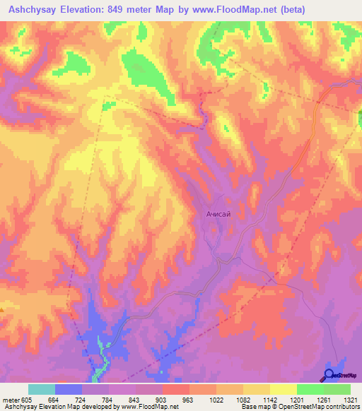 Ashchysay,Kazakhstan Elevation Map