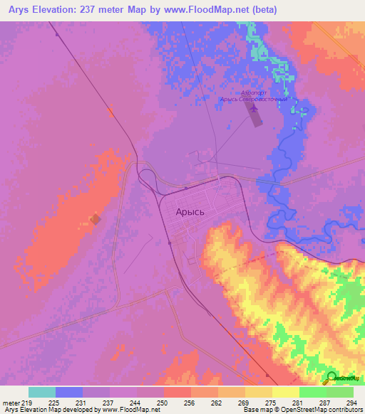 Arys,Kazakhstan Elevation Map