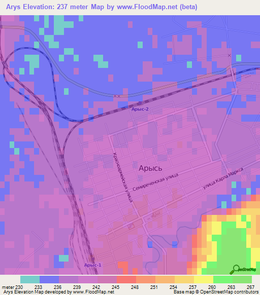 Arys,Kazakhstan Elevation Map