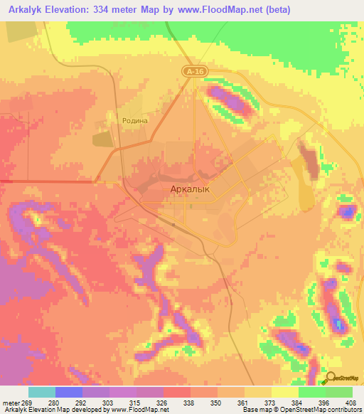 Arkalyk,Kazakhstan Elevation Map