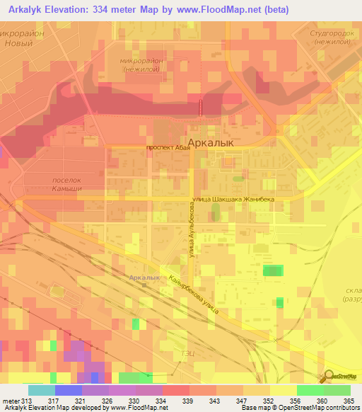 Arkalyk,Kazakhstan Elevation Map