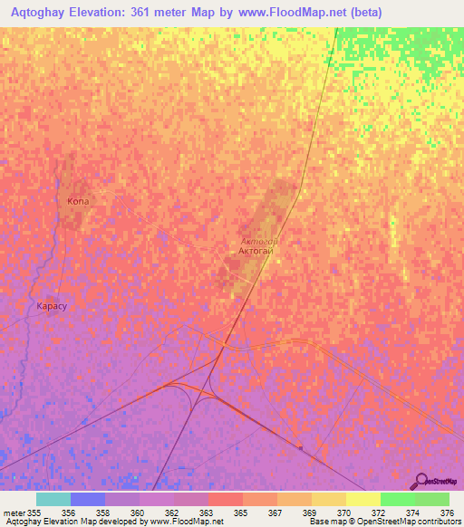 Aqtoghay,Kazakhstan Elevation Map