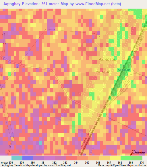 Aqtoghay,Kazakhstan Elevation Map