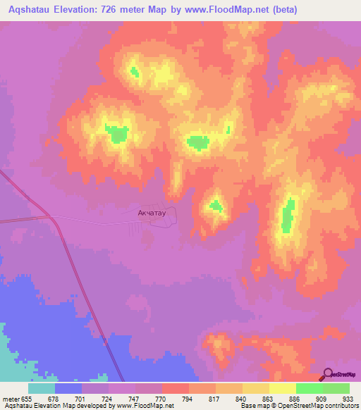 Aqshatau,Kazakhstan Elevation Map