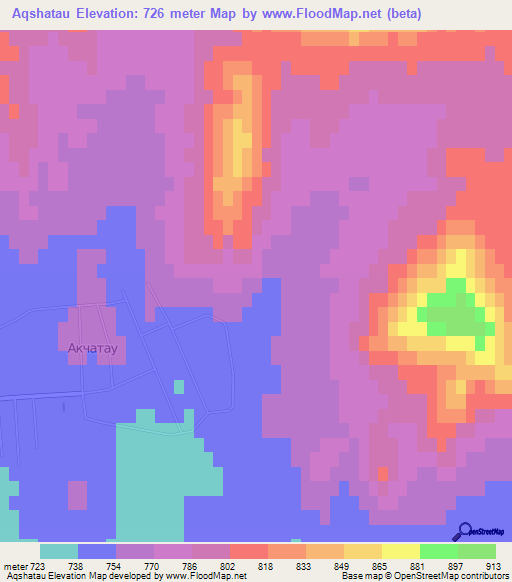 Aqshatau,Kazakhstan Elevation Map