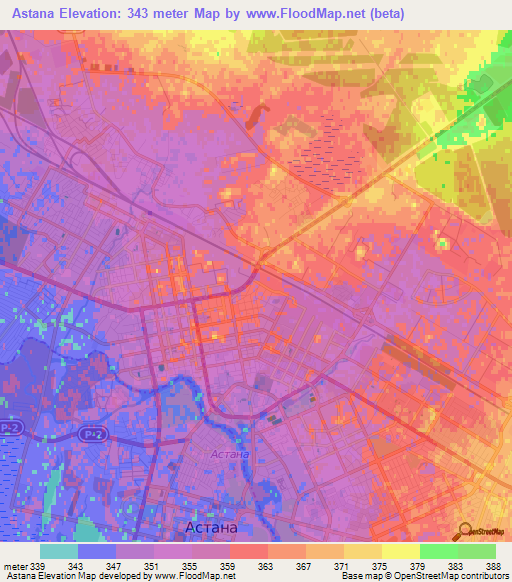 Astana,Kazakhstan Elevation Map