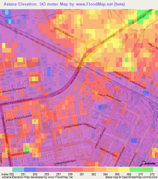 Astana,Kazakhstan Elevation Map