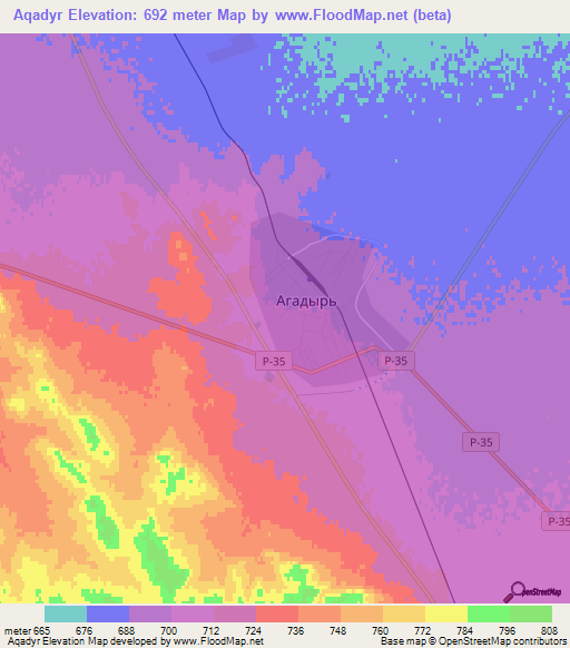 Aqadyr,Kazakhstan Elevation Map