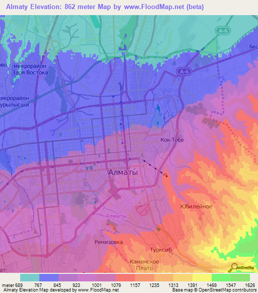 Almaty,Kazakhstan Elevation Map