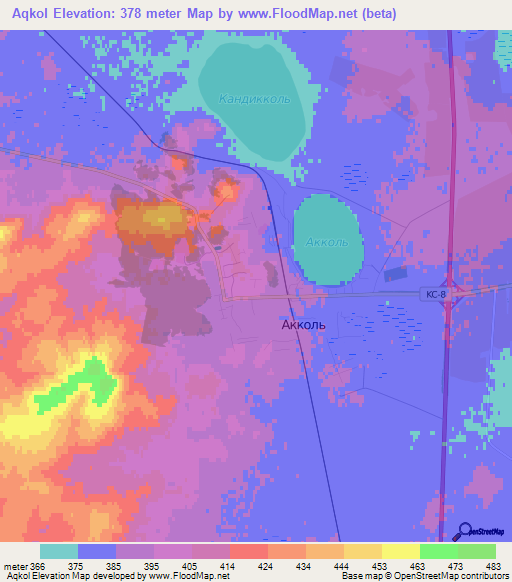 Aqkol,Kazakhstan Elevation Map