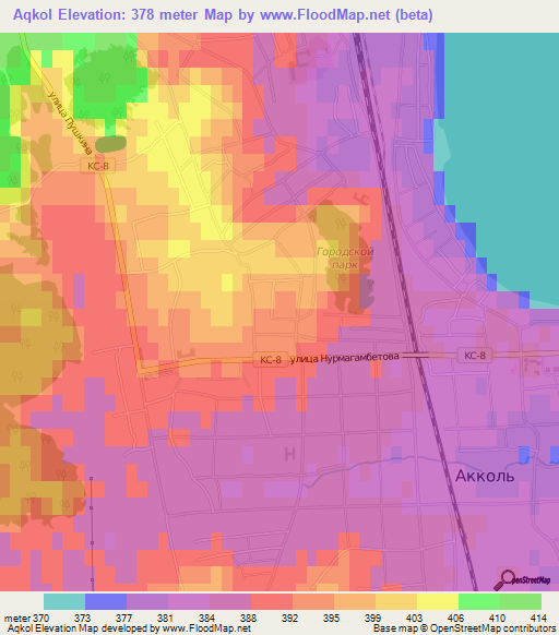 Aqkol,Kazakhstan Elevation Map