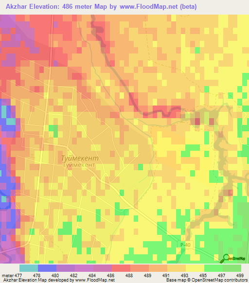 Akzhar,Kazakhstan Elevation Map