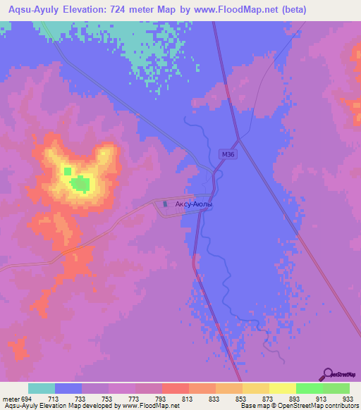 Aqsu-Ayuly,Kazakhstan Elevation Map
